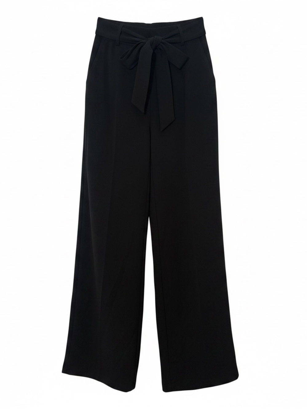 Stretchy Black High-Waist Wide-Leg Pants with Tie Belt